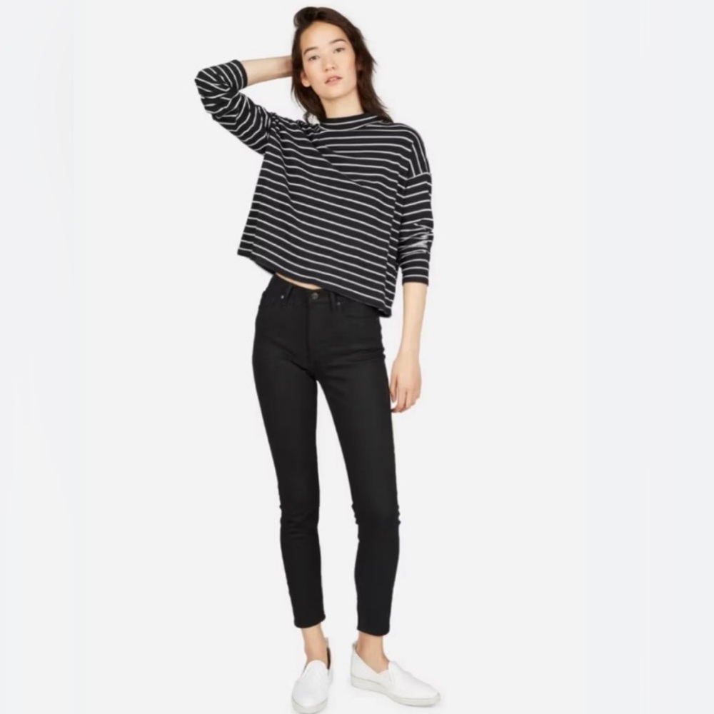 Everlane Mockneck tee Black with white stripes Medium